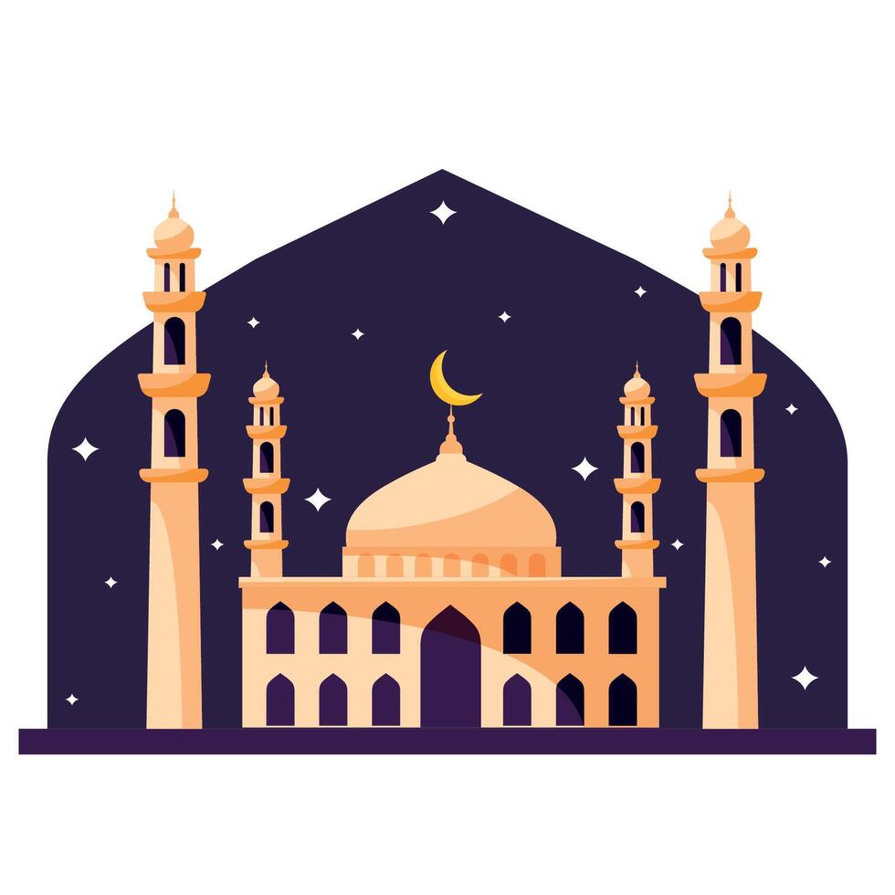 dessin animé taj mahal bâtiment dans le nuit. Ramadan kareem carte. islamique religieux vacances. vecteur