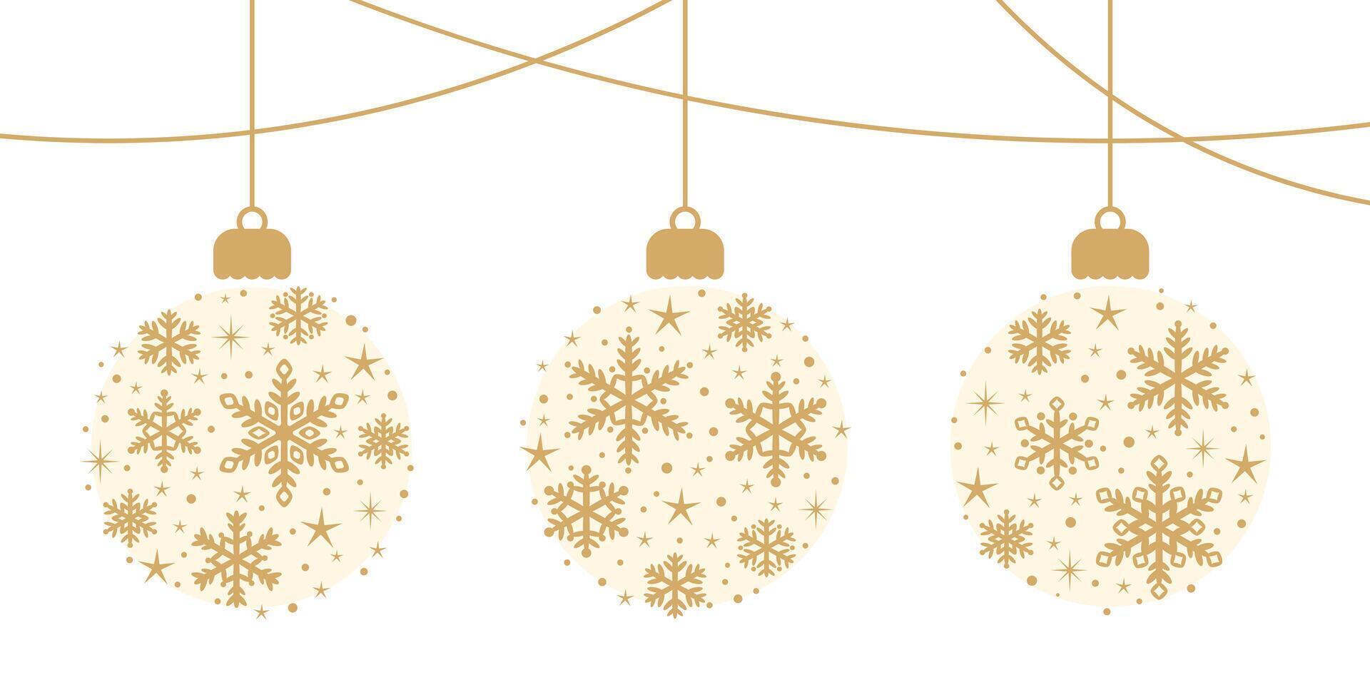 d'or Noël Balle bannière avec neige flocons, hiver agrafe art illustration, de fête décoration élément vecteur