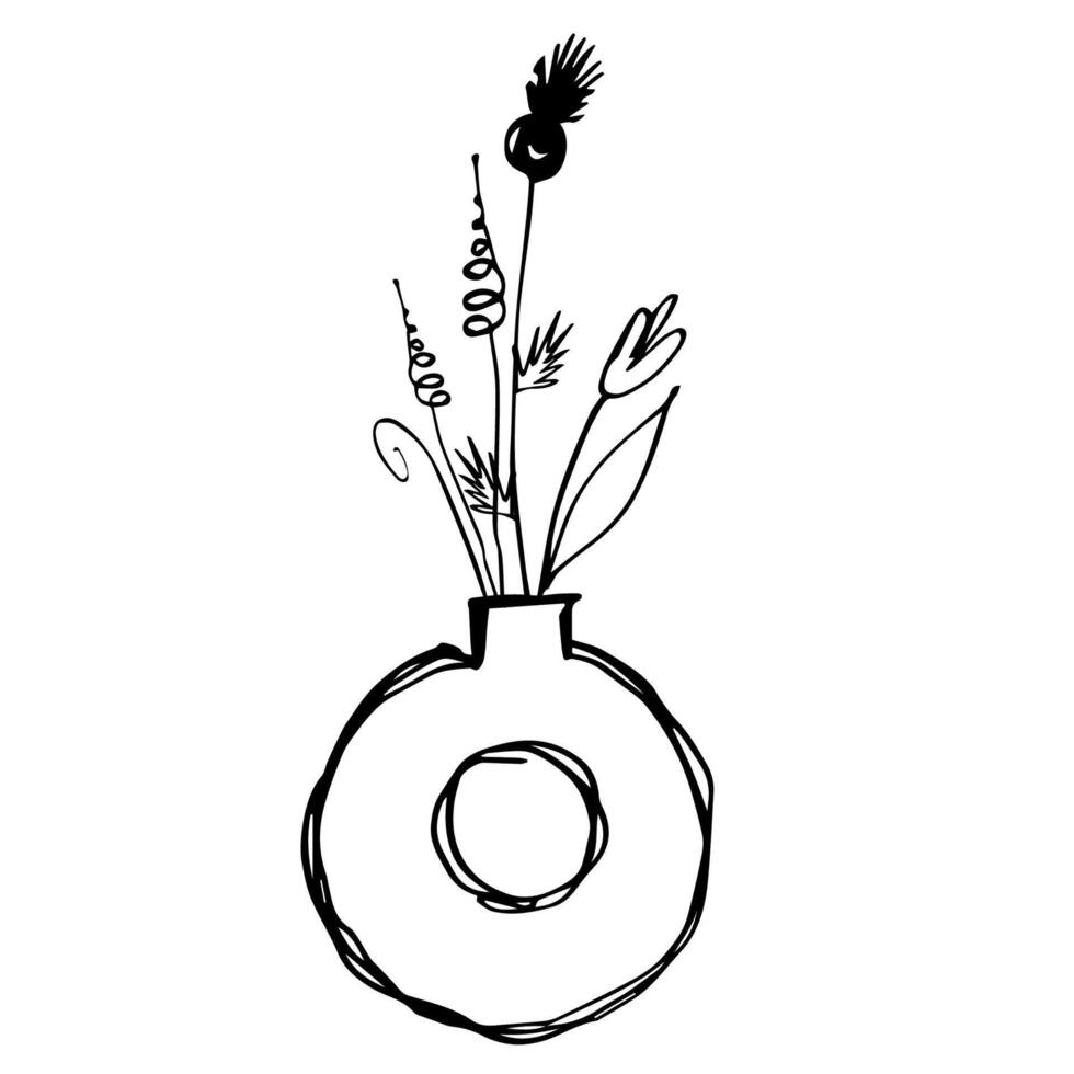 stylisé main tiré fleur dans une vase sur une blanc Contexte. élément pour logo, affaires carte, brochure vecteur