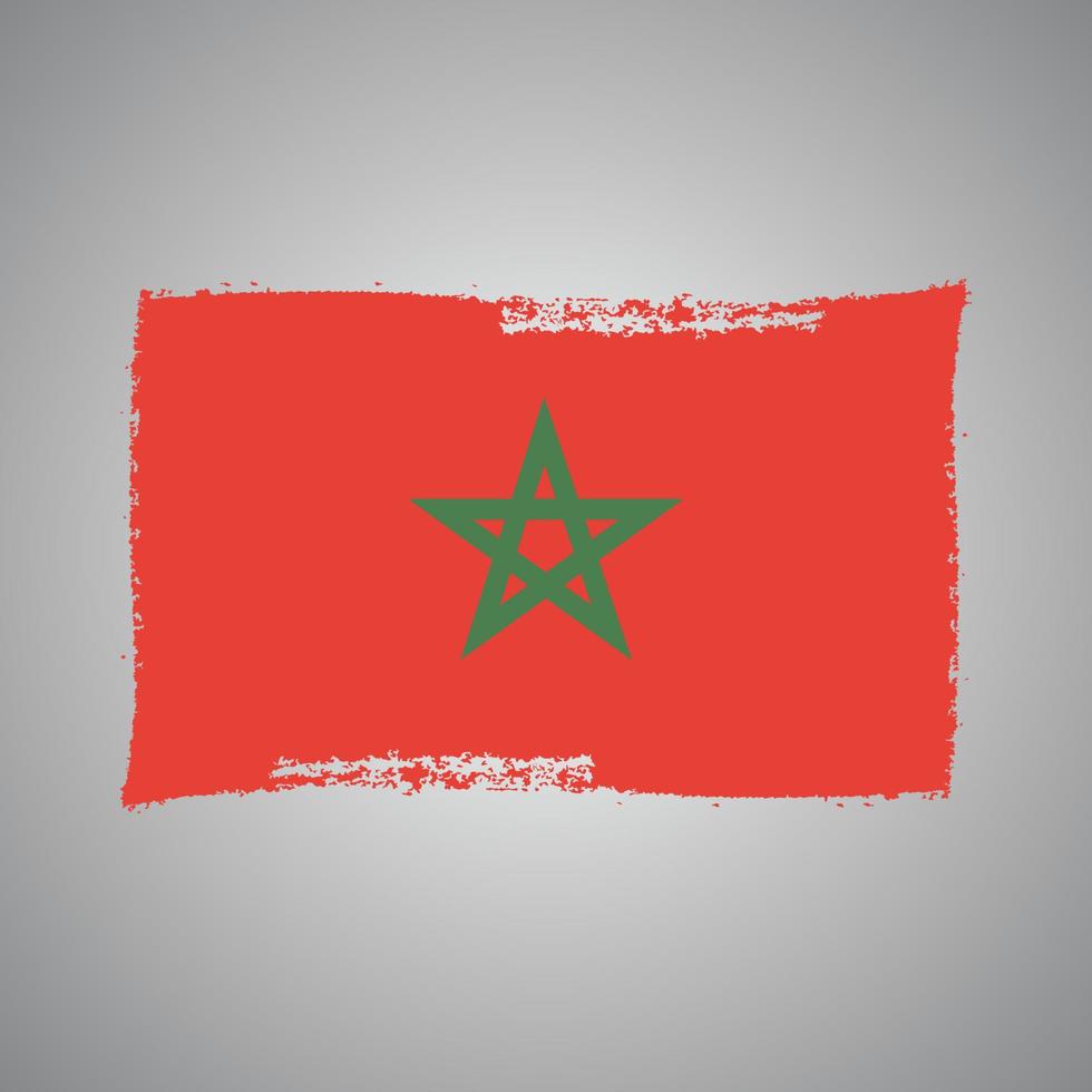 drapeau du maroc avec pinceau peint à l'aquarelle vecteur