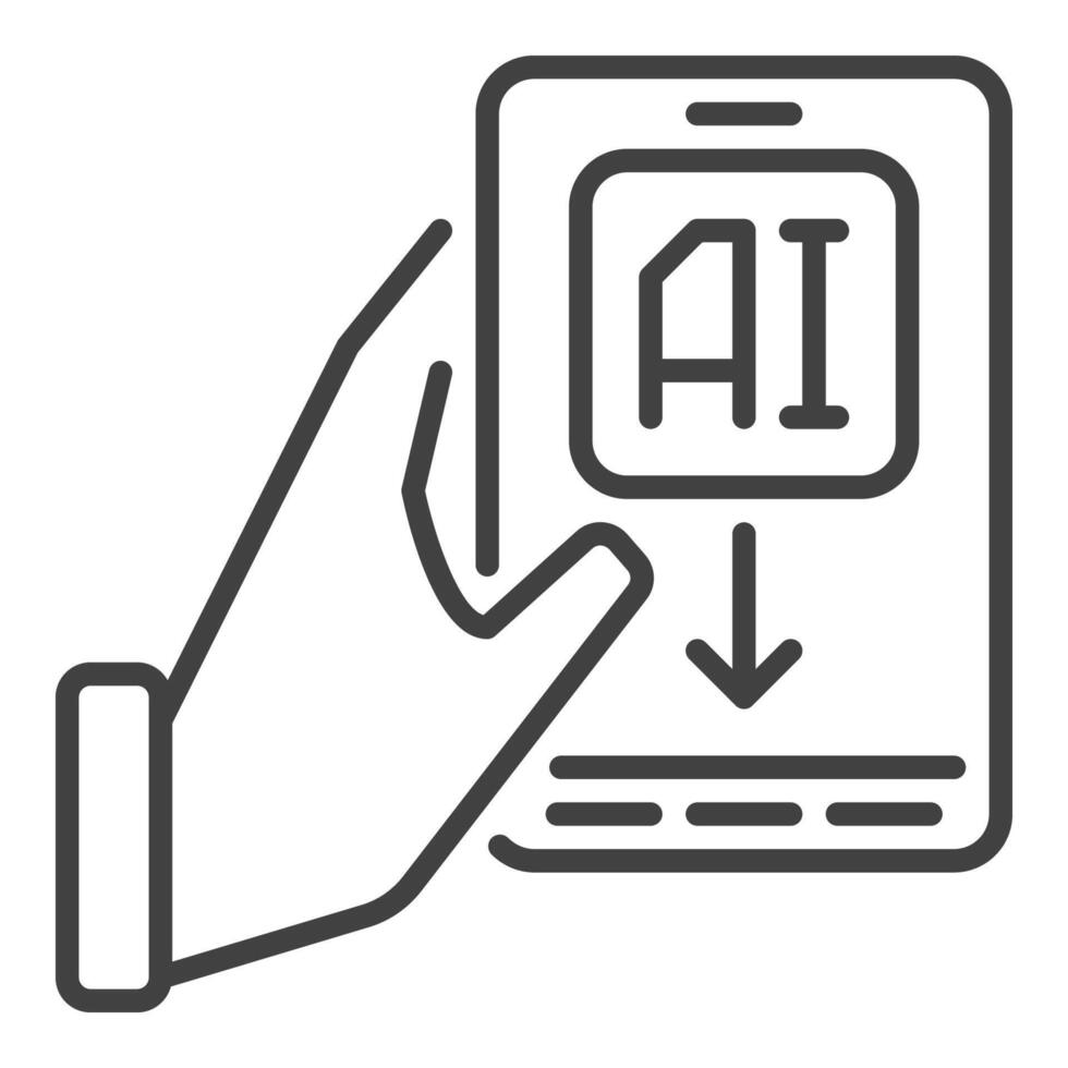 main et téléphone avec ai vecteur artificiel intelligence mince ligne icône ou symbole