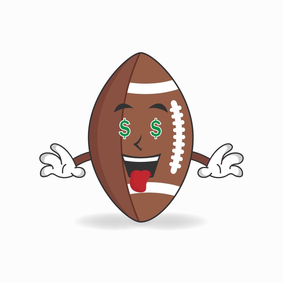 personnage de mascotte de football américain avec une expression de gain d'argent. illustration vectorielle vecteur