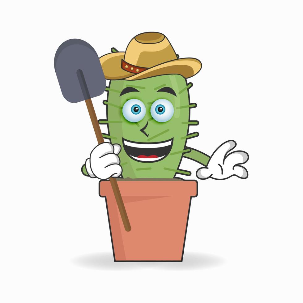 le personnage mascotte cactus devient agriculteur. illustration vectorielle vecteur