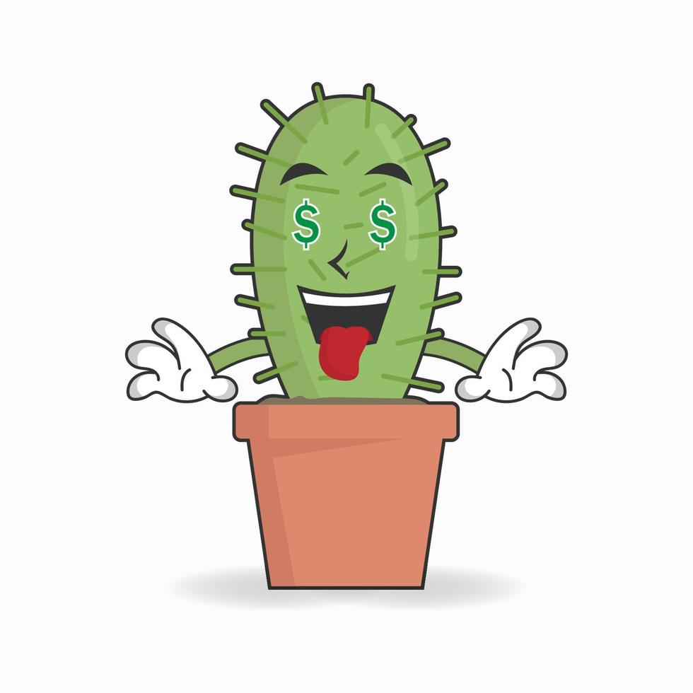 personnage de mascotte de cactus avec une expression de gagner de l'argent. illustration vectorielle vecteur