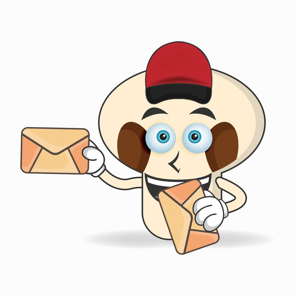 le personnage mascotte des champignons devient un livreur de courrier. illustration vectorielle vecteur