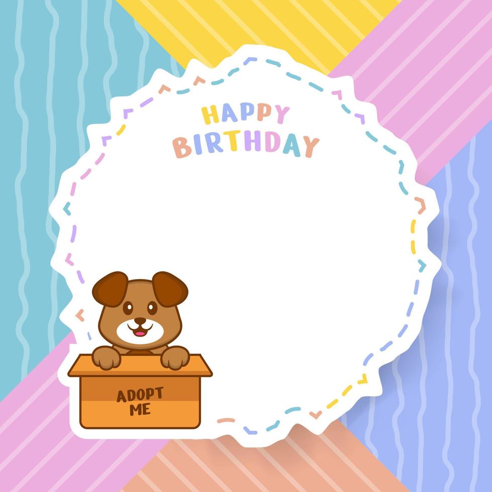 carte de voeux de joyeux anniversaire avec un personnage de dessin animé de chien mignon. illustration vectorielle vecteur