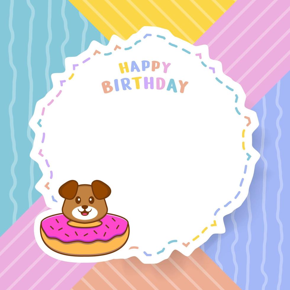 carte de voeux de joyeux anniversaire avec un personnage de dessin animé de chien mignon. illustration vectorielle vecteur