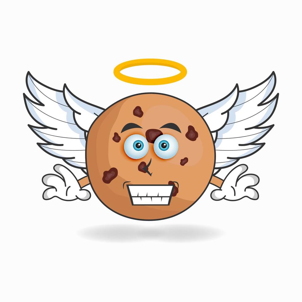 Personnage mascotte cookies habillé comme un ange. illustration vectorielle vecteur
