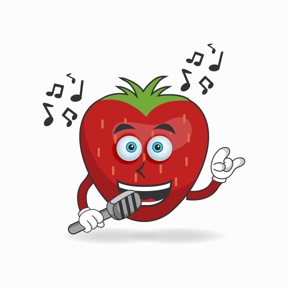 le personnage de mascotte de fraise chante. illustration vectorielle vecteur