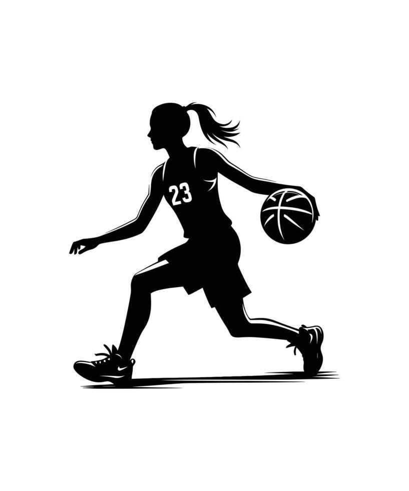 femme basketball joueur avec Balle silhouette vecteur