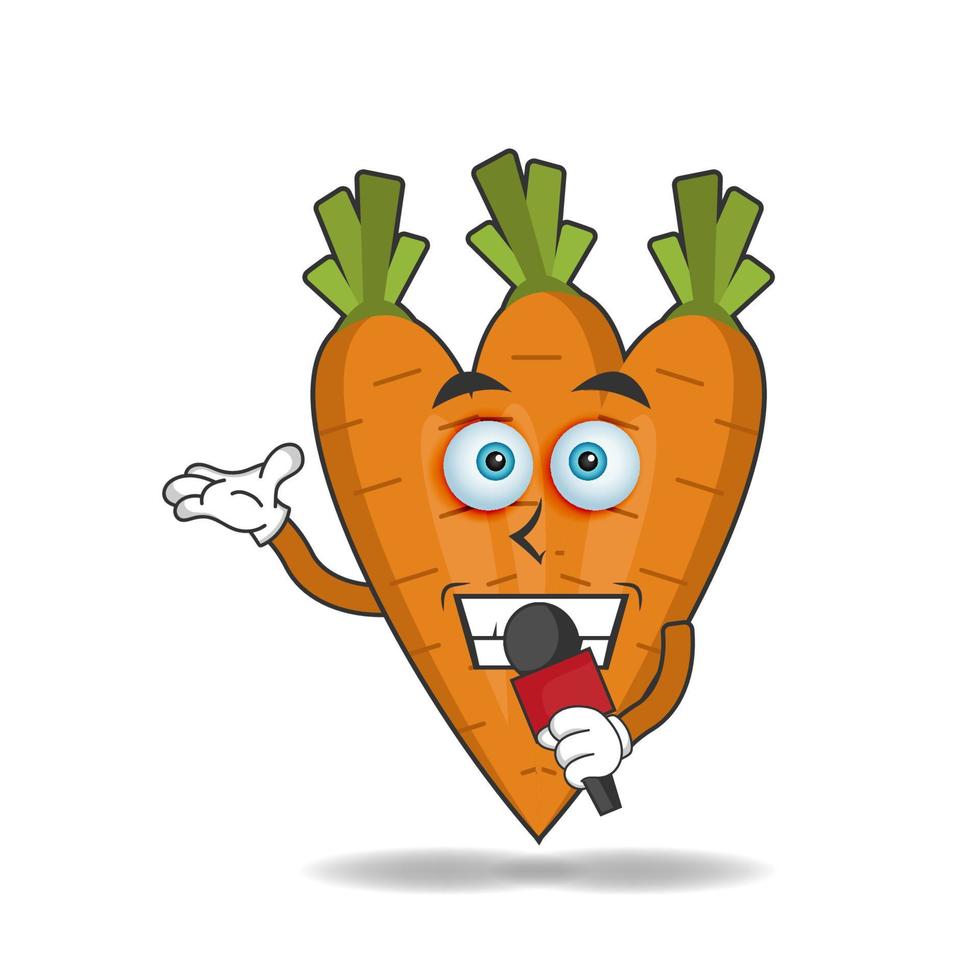 le personnage mascotte de la carotte devient un hôte. illustration vectorielle vecteur
