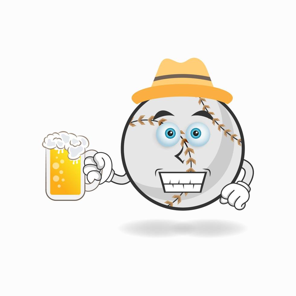 le personnage de la mascotte de baseball tient un verre rempli d'une boisson. illustration vectorielle vecteur