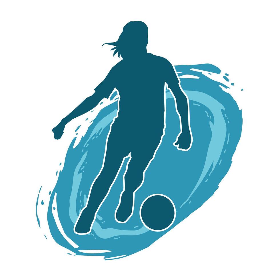silhouette de une femelle football joueur coups de pied une balle. silhouette de une Football joueur femme dans action pose. vecteur