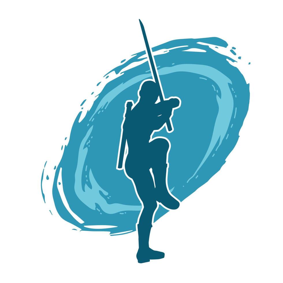 silhouette de une Masculin guerrier dans action pose avec épée arme. silhouette de une homme combattant porter épée arme. vecteur