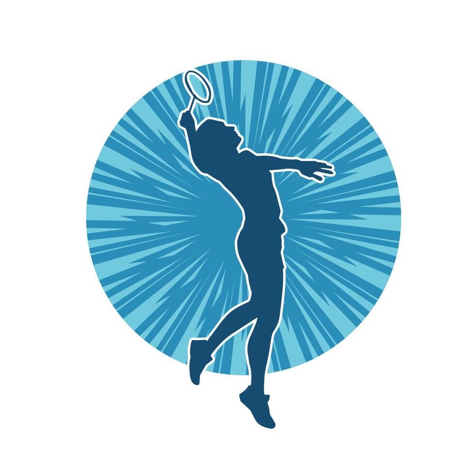 silhouette de une svelte femelle athlète Faire badminton sport. silhouette de une femme badminton sport joueur dans action pose. vecteur