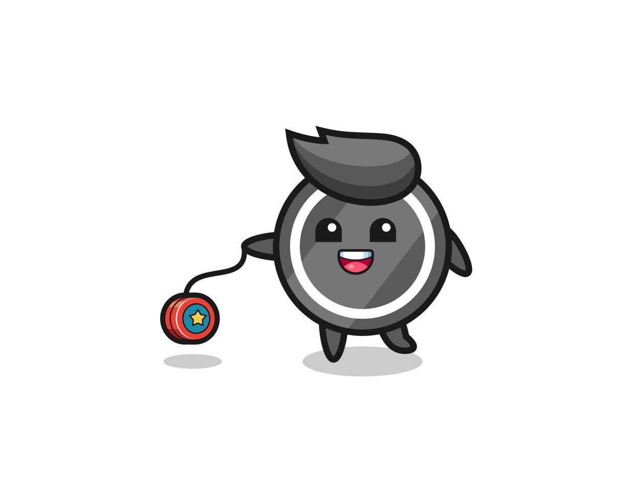 dessin animé d'une jolie rondelle de hockey jouant un yoyo vecteur