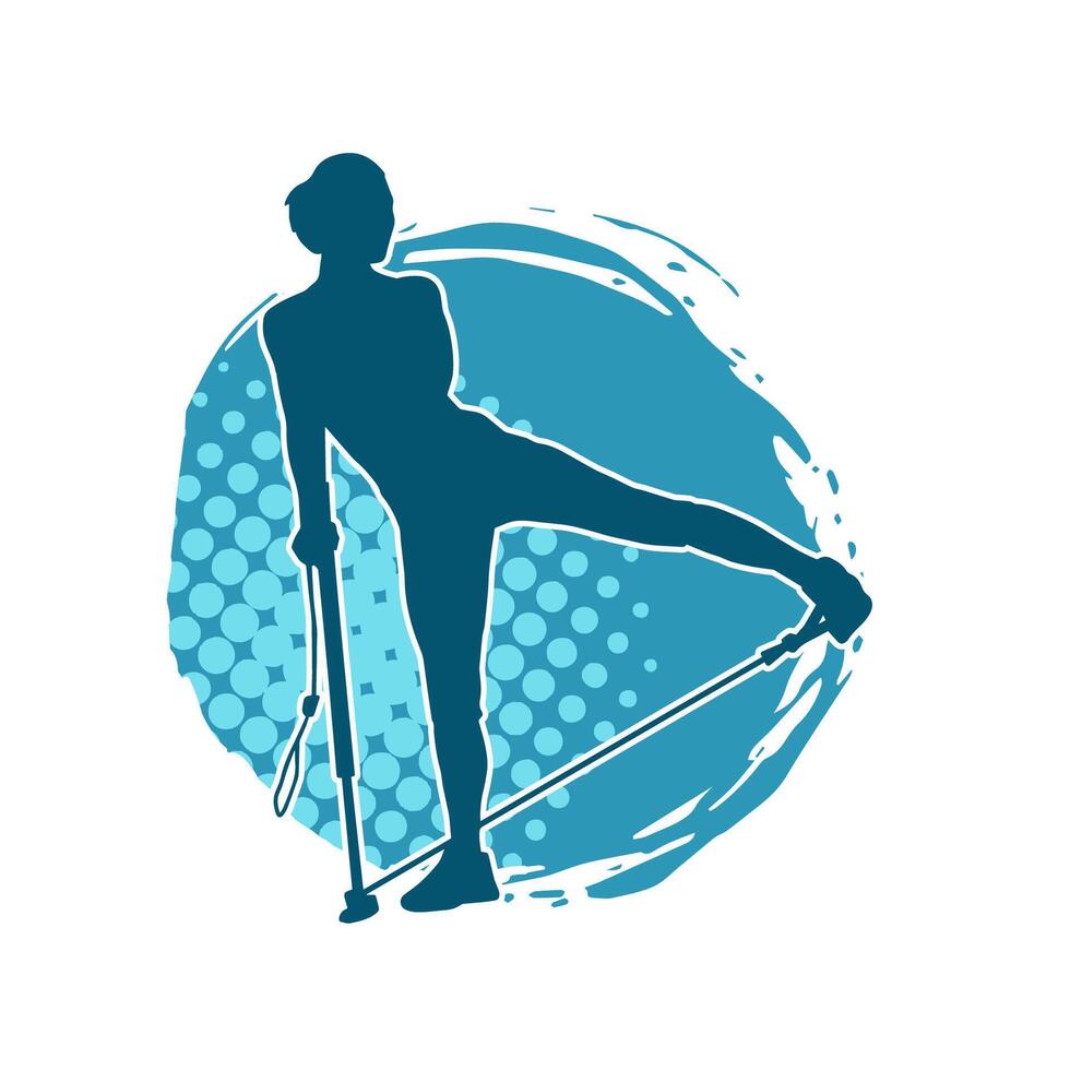 silhouette de une sportif femme à Gym faire des exercices en utilisant tirer corde. aptitude exercice cordons tirer corde étendue la résistance entraînement. vecteur