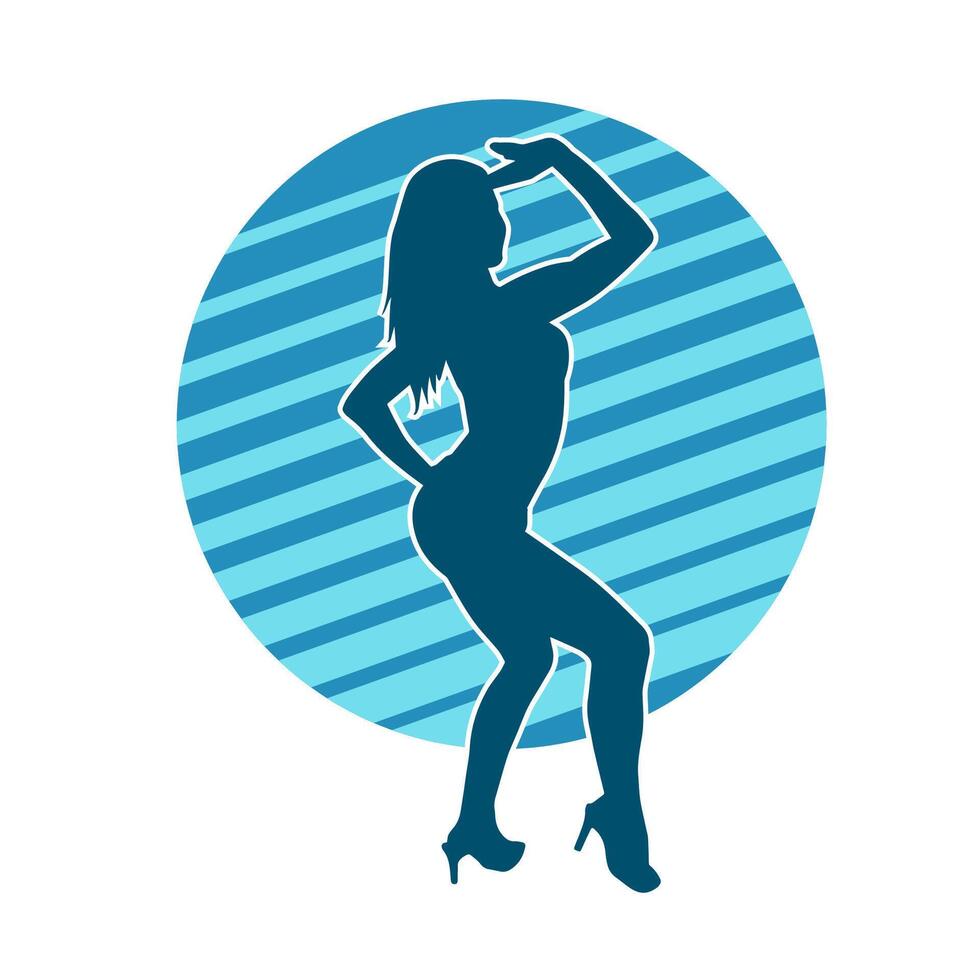 silhouette de une décontractée femelle dans une dansant pose. silhouette de une Danseur femme dans action pose. vecteur