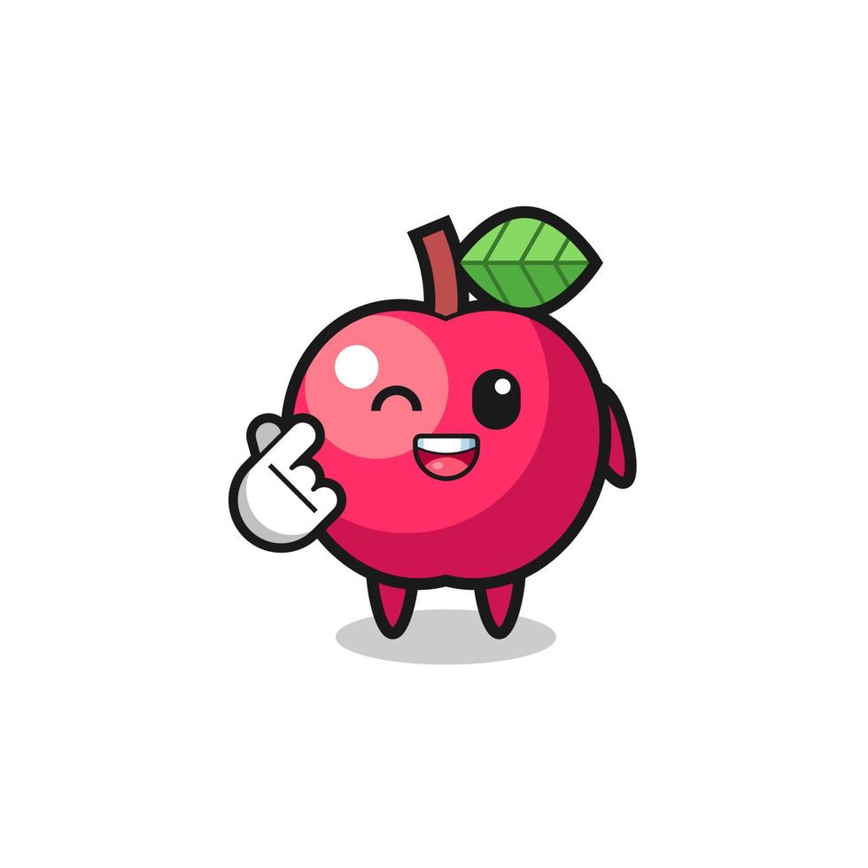 personnage de pomme faisant coeur de doigt coréen vecteur