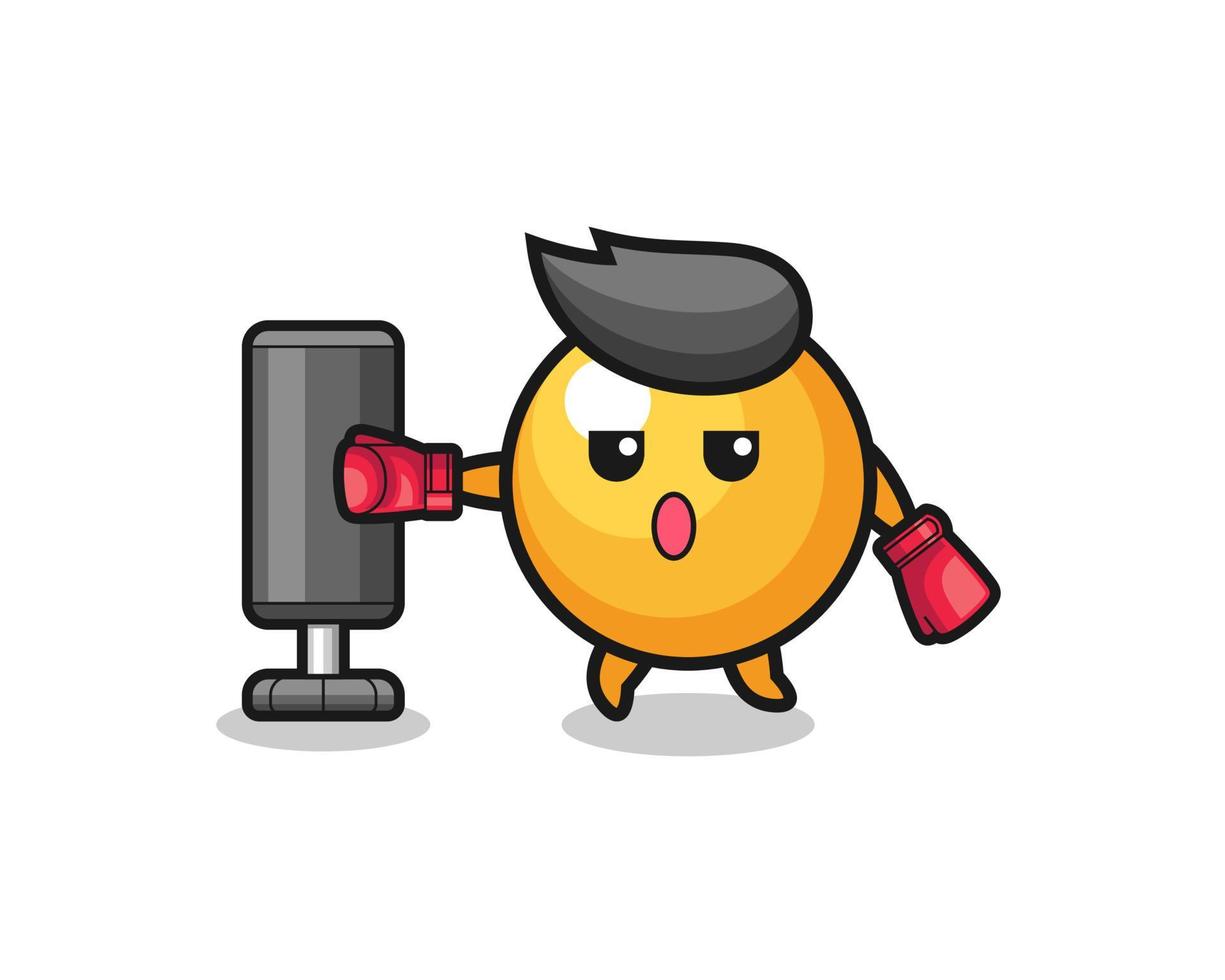 Caricature de boxeur de ping-pong faisant de l'entraînement avec un sac de boxe vecteur