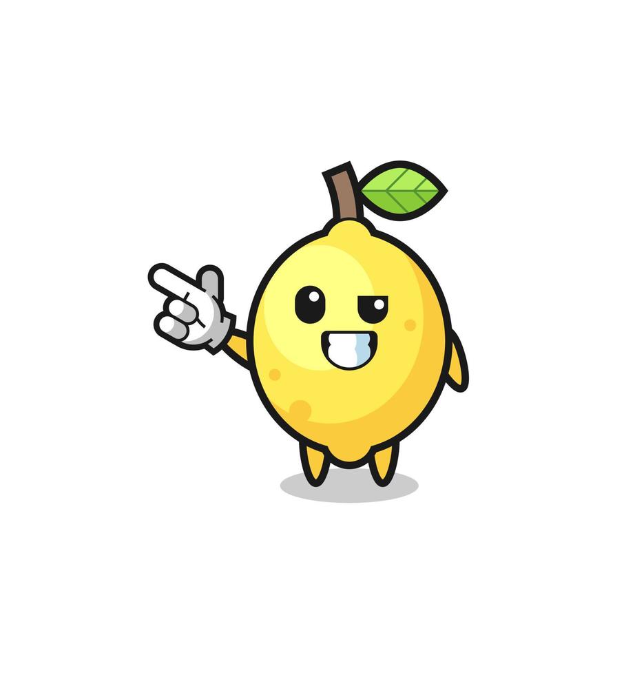 mascotte de citron pointant en haut à gauche vecteur