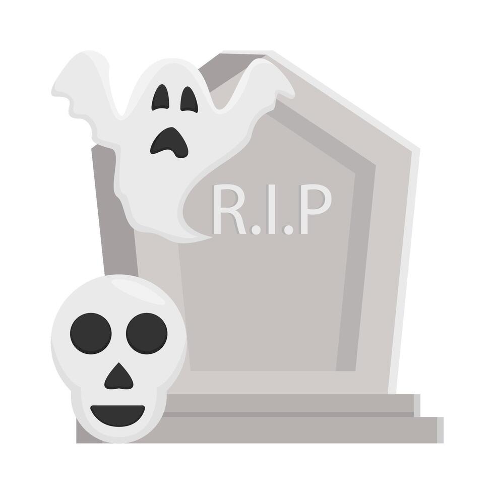 crâne avec fantôme dans cimetière illustration vecteur