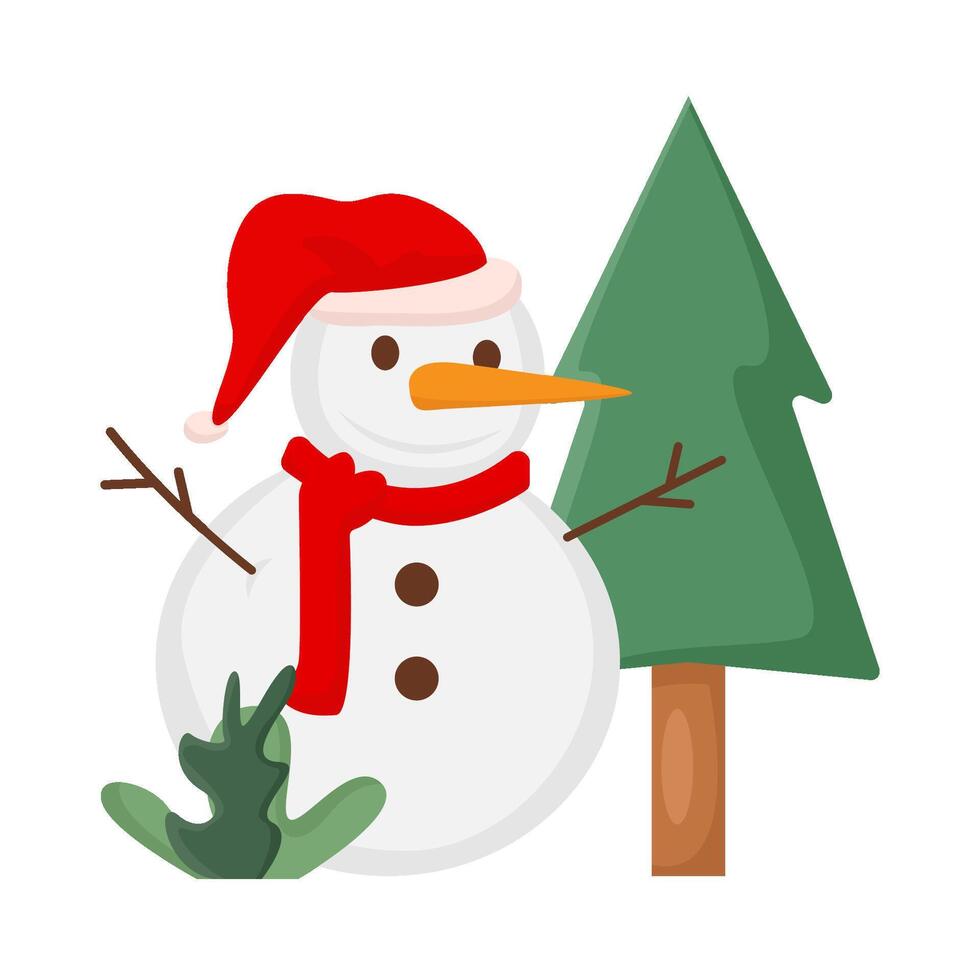 bonhomme de neige avec arbre épicéa illustration vecteur