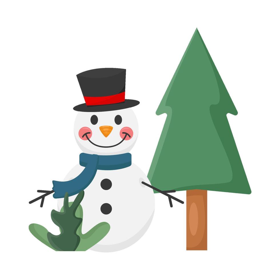 bonhomme de neige avec arbre épicéa illustration vecteur