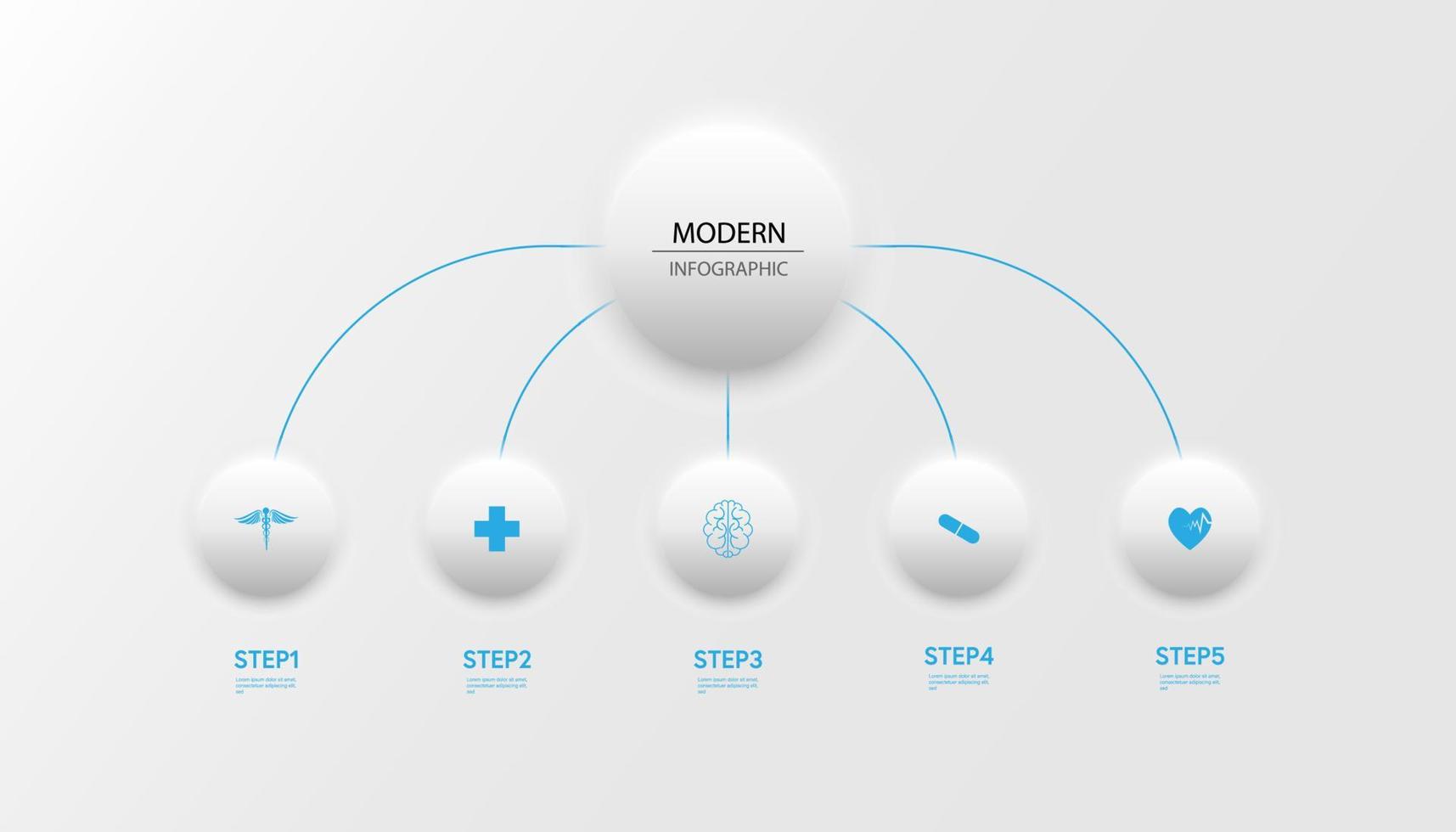 processus de fine ligne d'infographie médicale avec un modèle carré avec des icônes et 5 options ou étapes. illustration vectorielle. vecteur