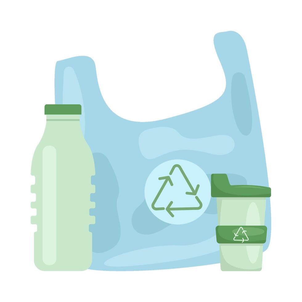 Plastique sac, tasse Plastique avec bouteille Plastique illustration vecteur