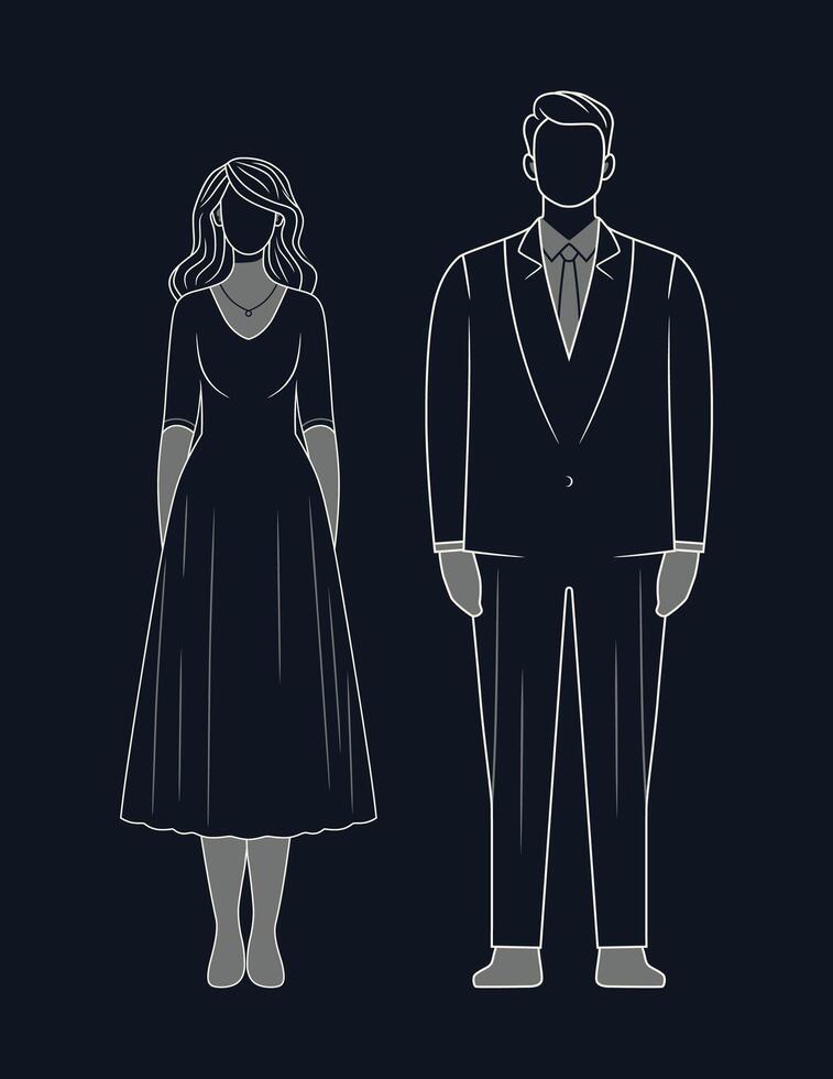 homme et femme dans une classique costume. vecteur illustration sur une foncé Contexte.