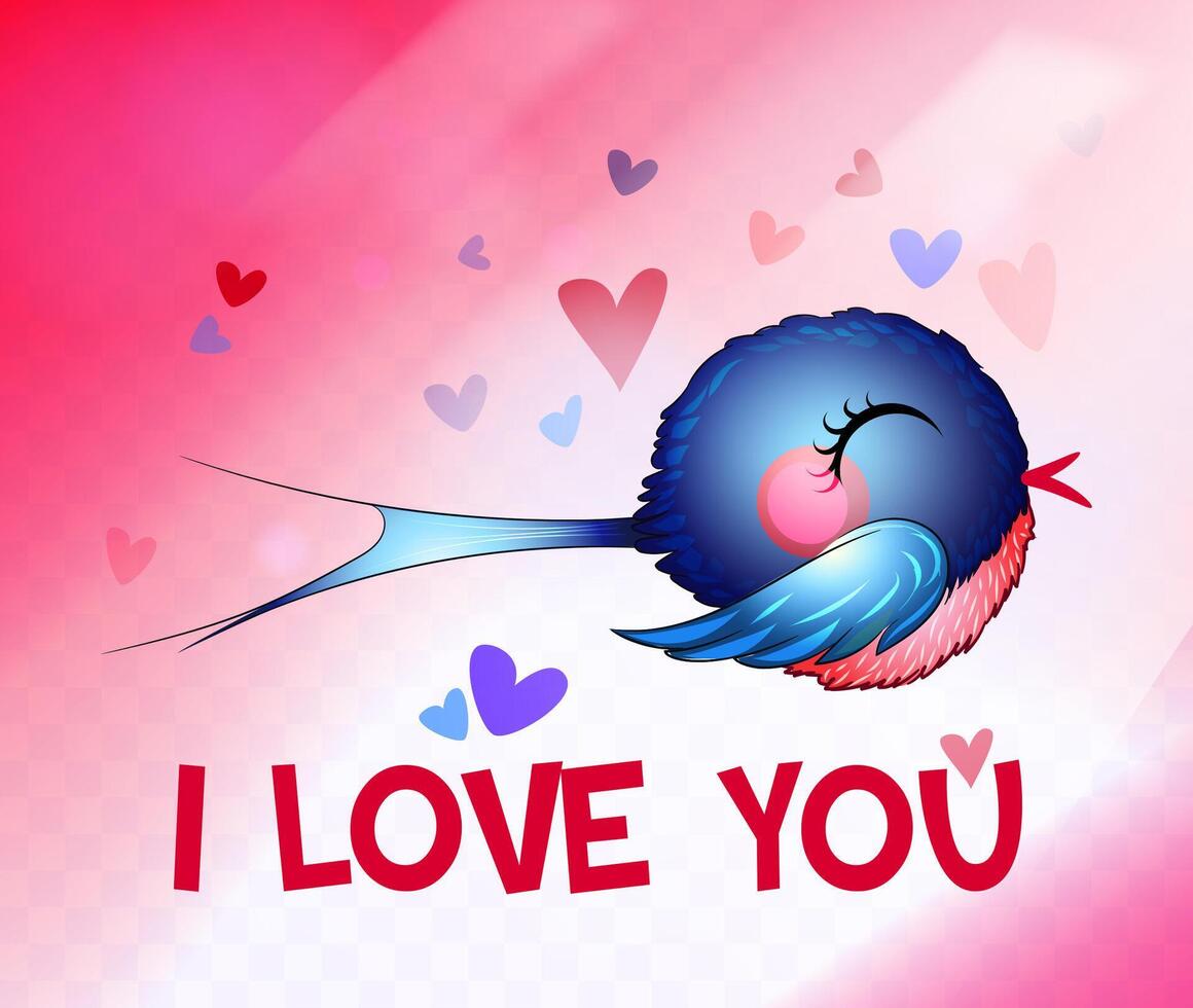 la Saint-Valentin journée. mignonne dessin animé bleu oiseau avec cœurs. vecteur illustration. eps dix