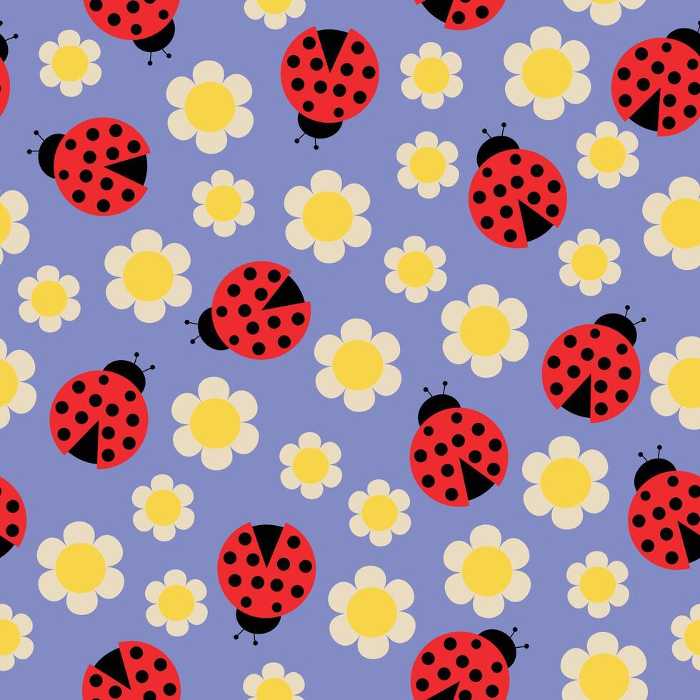 coccinelle avec Marguerite fleurs main tiré sans couture modèle vecteur illustration