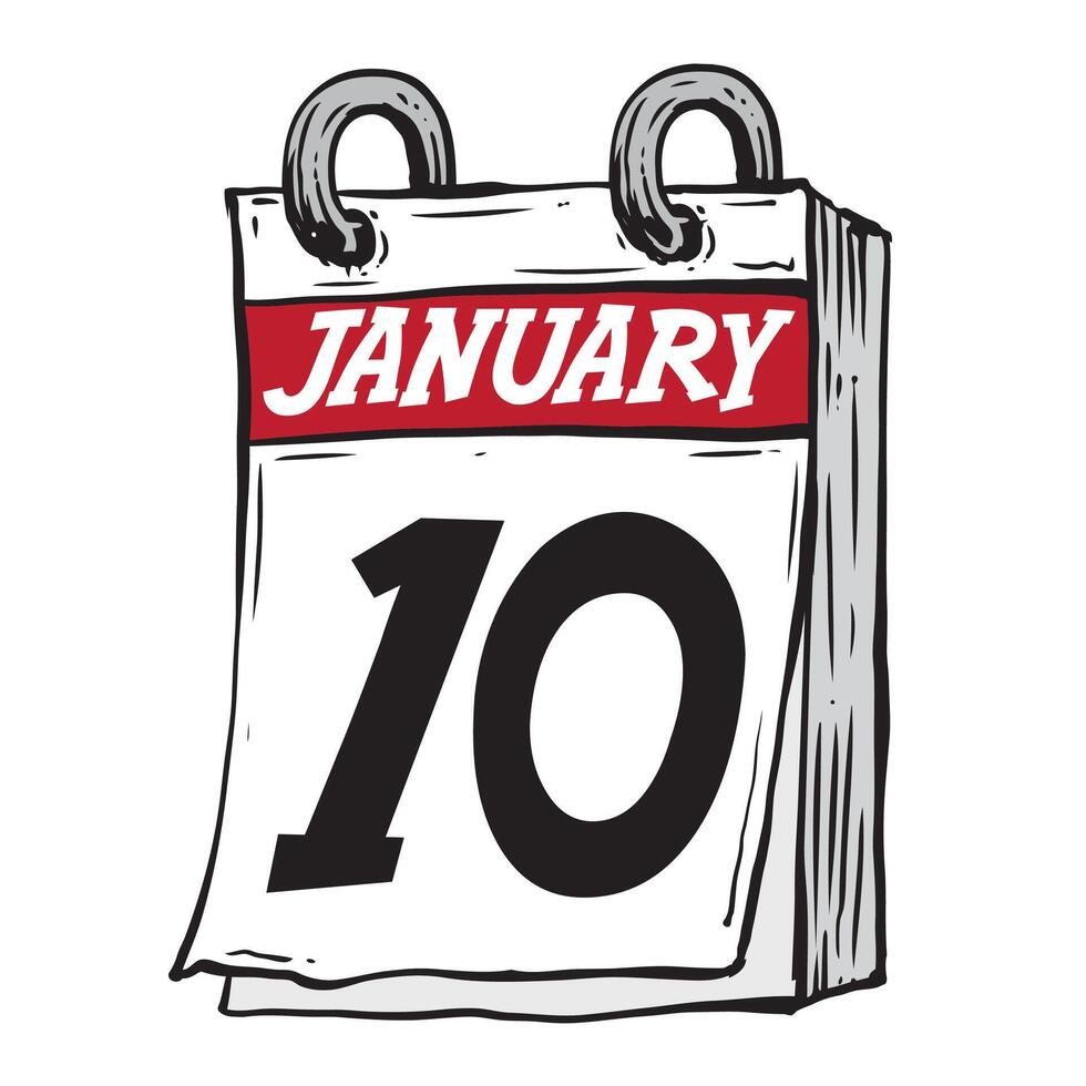 Facile main tiré du quotidien calendrier pour février ligne art vecteur illustration Date dix, janvier 10e