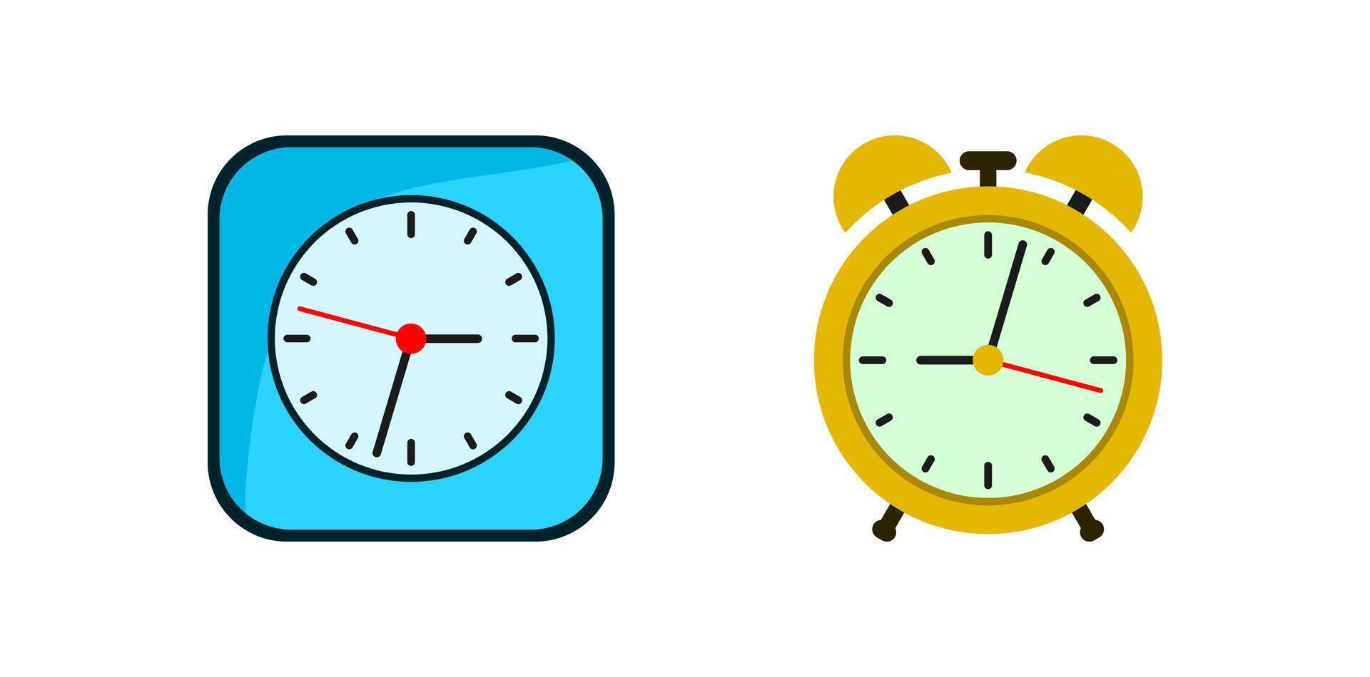 deux horloges, un montrant le temps, adapté pour temps la gestion notions, Planification, affaires réunions, et sensibles au temps les sujets. vecteur