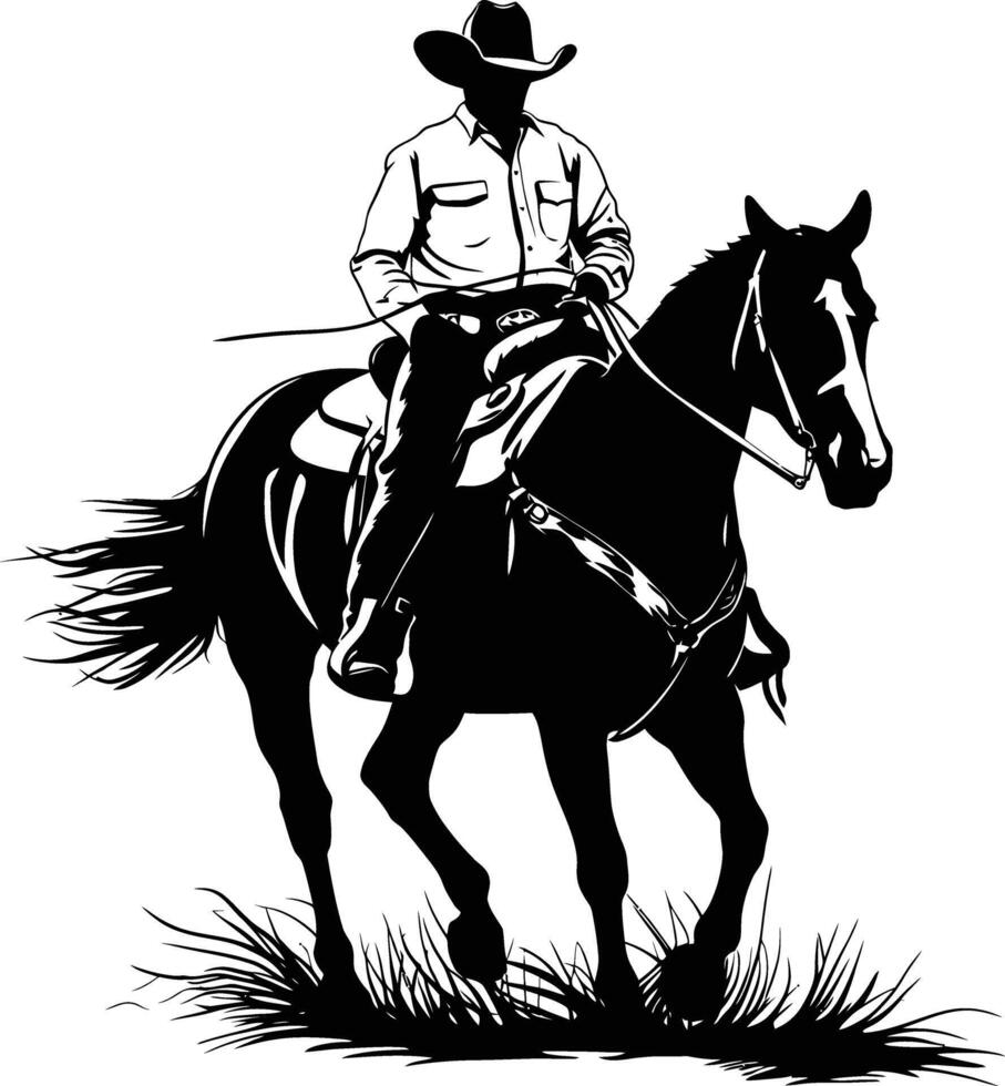 ai généré silhouette cow-boy dans le cheval plein corps vecteur