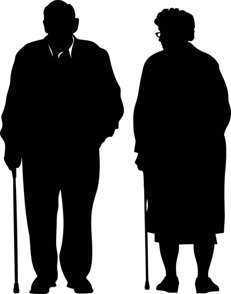 ai généré silhouette couple de le personnes âgées noir Couleur seulement plein vecteur