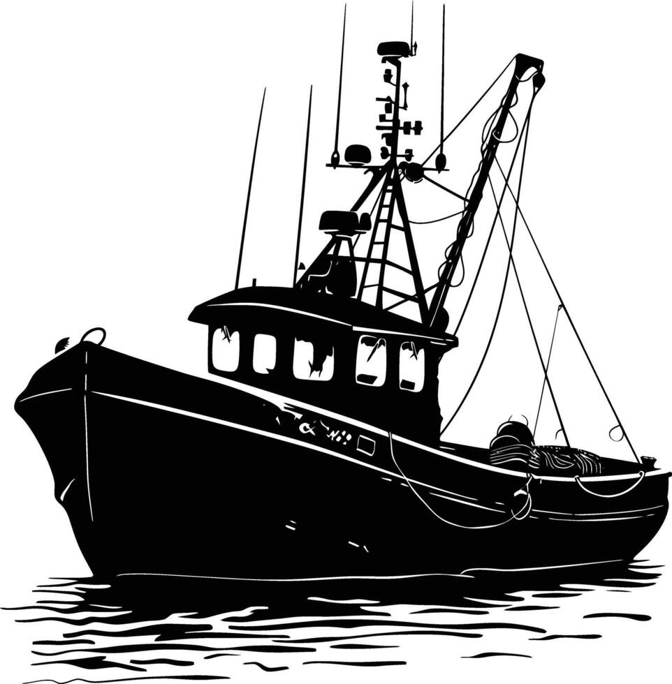 ai généré silhouette pêche bateau noir Couleur seulement vecteur