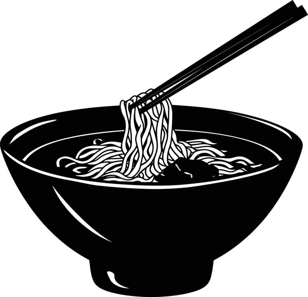 ai généré silhouette ramen ou ramyeon noir Couleur seulement vecteur