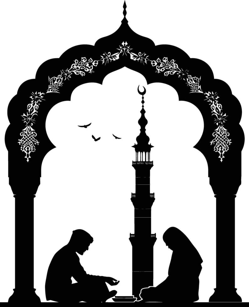 ai généré silhouette bénédiction Ramadan ambiance Ramadan kareem islamique salutation carte vecteur