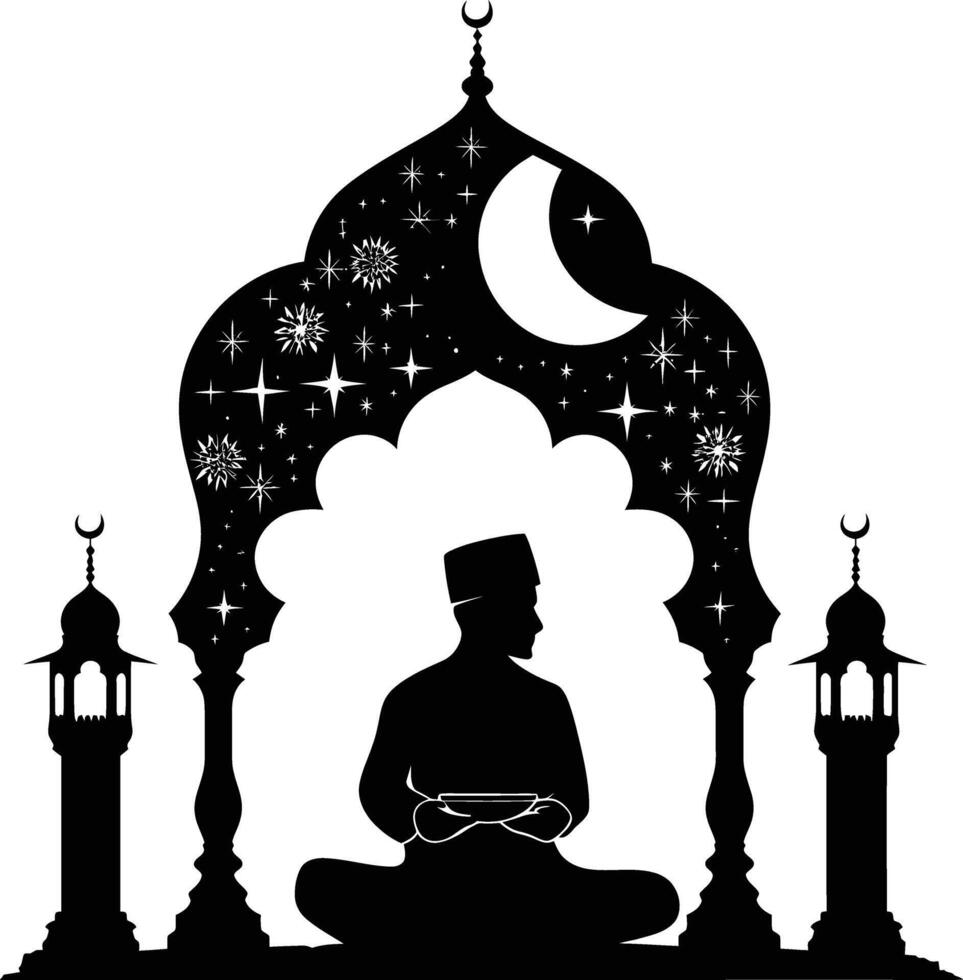 ai généré silhouette bénédiction Ramadan ambiance Ramadan kareem islamique salutation carte vecteur