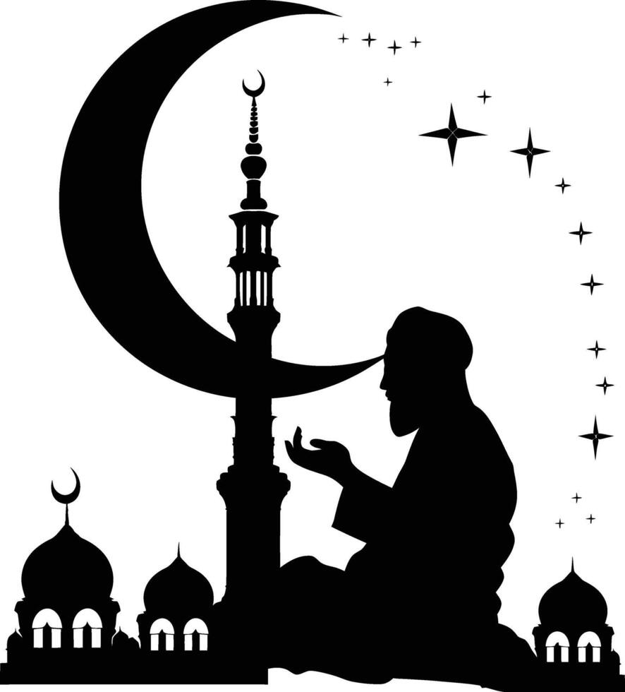 ai généré silhouette bénédiction Ramadan ambiance Ramadan kareem islamique salutation carte vecteur