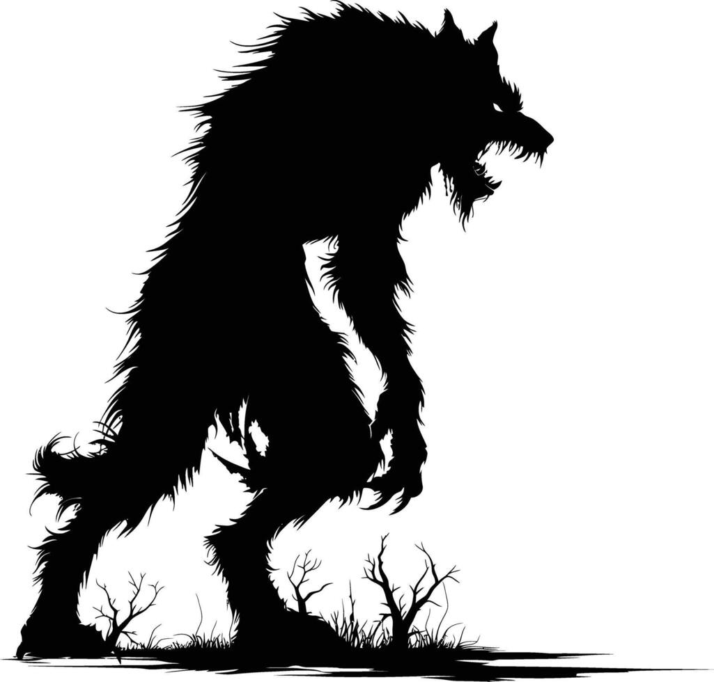 ai généré silhouette Warewolf ou parfois lycanthrope ou lycan monstre noir Couleur seulement plein corps vecteur