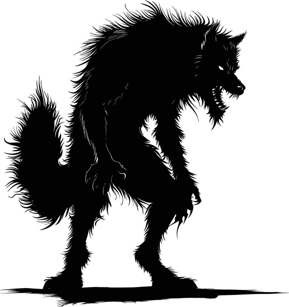 ai généré silhouette Warewolf ou parfois lycanthrope ou lycan monstre noir Couleur seulement plein corps vecteur