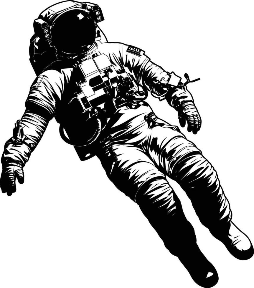 ai généré silhouette astronaute flottant dans espace noir Couleur seulement plein corps vecteur