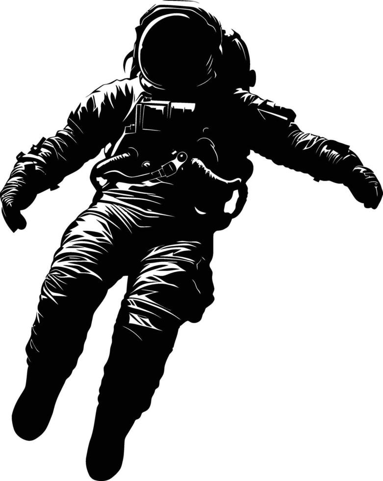 ai généré silhouette astronaute flottant dans espace noir Couleur seulement plein corps vecteur