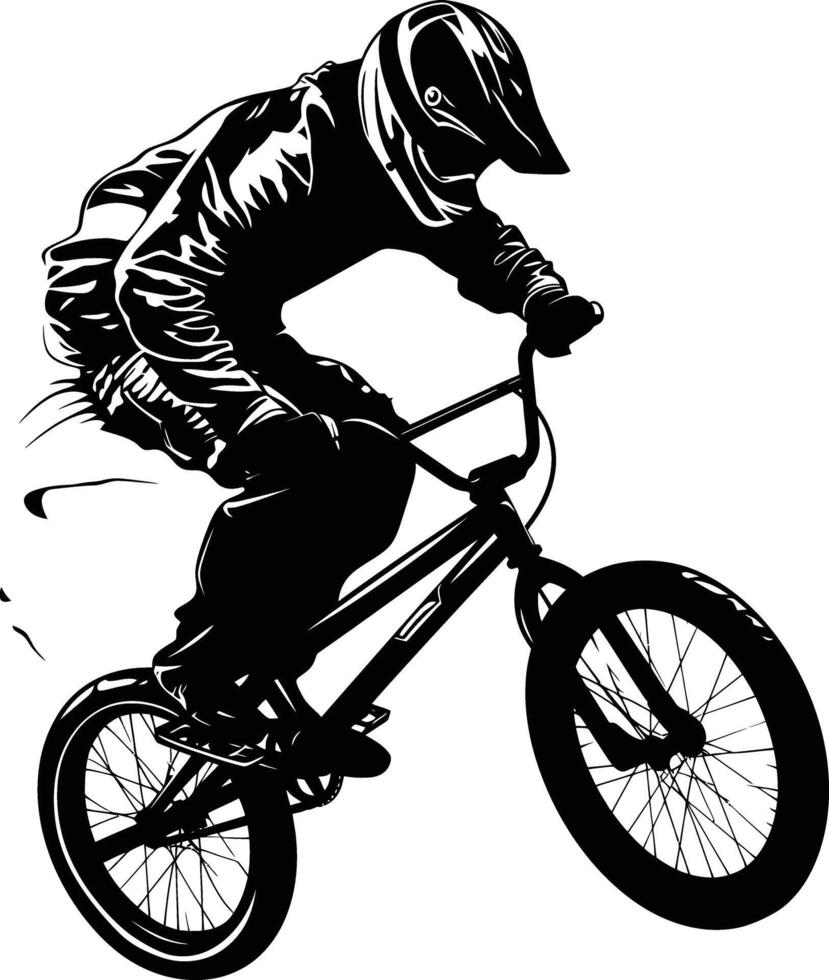 ai généré silhouette bmx bicyclette sauts dans le air noir Couleur seulement plein corps vecteur