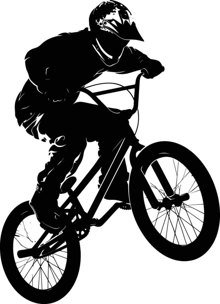 ai généré silhouette bmx bicyclette sauts dans le air noir Couleur seulement plein corps vecteur