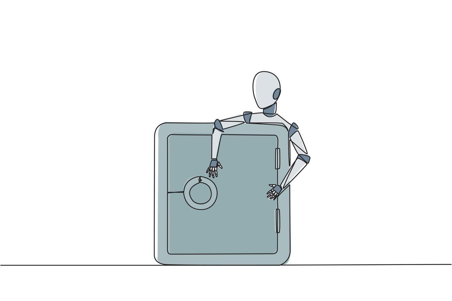 Célibataire un ligne dessin robotique étreindre sûr dépôt boîte. ajouter couche à faire il plus sécurisé. Crypter données. futur La technologie développement concept. ai technologie. continu ligne conception graphique illustration vecteur