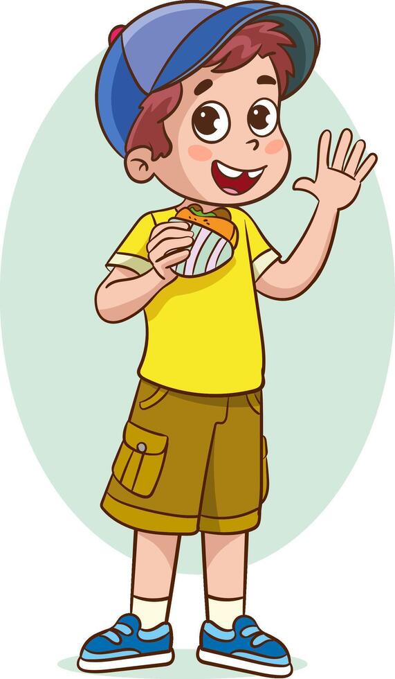vecteur illustration de enfant en mangeant Hamburger